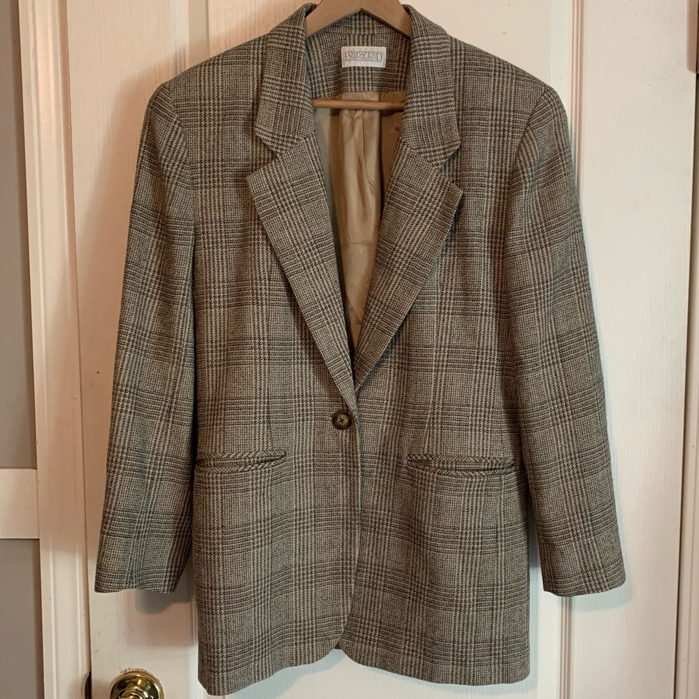 Vintage Lands' End Wool Plaid Check Blazer